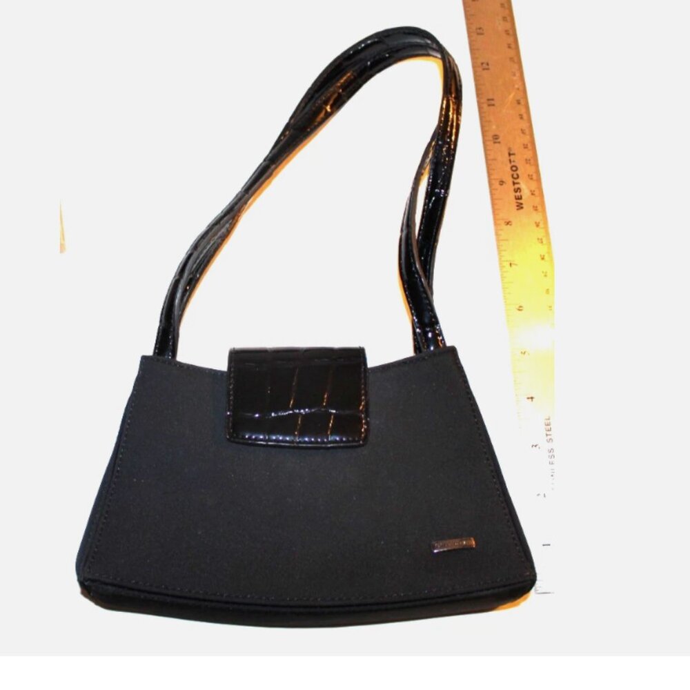 NINE WEST Black Fabric & Croc Embossed Small Handbag Purse Pocketbook Bag